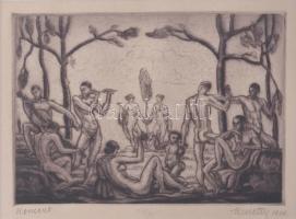 Kmetty János (1889 -1971): Koncert, 1920. Rézkarc, papír, jelzett, számozott: 24/75. Üvegezett fakeretben. 15,5x21,5 cm.