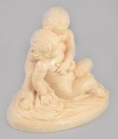 Kerub lány és fiú, gipsz őrlemény, jelzett 18x19 cm