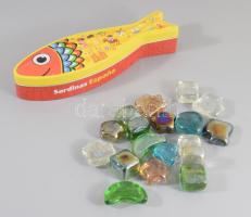 Asztaldekor üvegek fém dobozban 3-4 cm 6 db