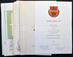 62db törzsgárda igazolvány és emléklap, néhányban jelvény, közte: "Ikarus", "MÁV&quot...