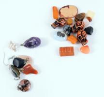 Drágakövek, medálok, borostyán, faragott nyaklánc szemek.