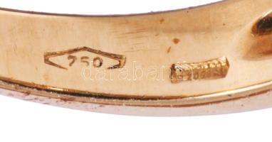 Arany (Au) gyűrű, 18k, benne 2 darab 0,2ct-os gyémánt és 3 darab cca 0,18ct-os smaragd, m: 54, jelze...