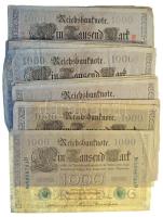 Német Birodalom 1910. 1000M (40db, vegyesen piros és zöld pecséttel) T:F-G German Empire 1910. 1000 Mark (40pcs, mixed with red and green seals) C:F-G