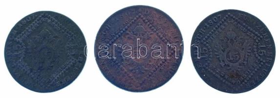 1807B 15kr Cu "I. Ferenc" + 1807S 15kr + 30kr Cu "I. Ferenc" Szomolnok T:VF pati...