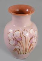 Hódmezővásárhelyi ritka pink mázas váza, jelzett, hibátlan, m: 21 cm