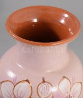 Hódmezővásárhelyi ritka pink mázas váza, jelzett, hibátlan, m: 21 cm