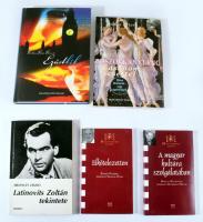 5 db - Katona Koós Kincső: Ezüstkék; Zoltán Péter: Boszorkánytánc vásznon ecsettel; Ablonczy László: Latinovits Zoltán tekintete; elkötelezetten. Blaskó Péterrel beszélget Spangel Péter; A magyar kultúra szolgálatában. Bogyay Katalinnal beszélget Dvorszky Hedvig. Mindegyik kötet DEDIKÁLT! Kiadói kartonált és papírkötés, jó állapotban.