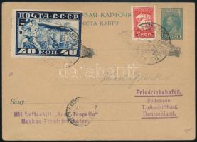 1930 Zeppelin bélyeggel kiegészített díjjegyes levelezőlap Németországba / PS-card with Zeppelin stamp additional franking to Germany