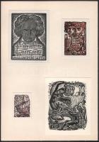 Julio Fernández Sáez (1924-) (1924-): össz. 13 db ex libris és kisgrafika (3 db paszpartuban). Klf. ...