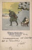 Military WWI Christmas Greeting card litho s: E. Kutzer (EK)