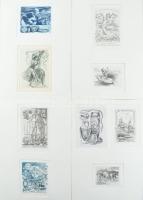 Julio Fernández Sáez (1924-) (1924-): össz. 9 db ex libris és kisgrafika (4 db paszpartuban), közte egy db erotikus. Klf. technikák, papír, közte 7 db ceruzával jelzett, klf. méretekben.