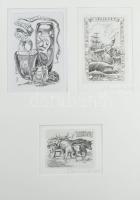 Julio Fernández Sáez (1924-) (1924-): össz. 9 db ex libris és kisgrafika (4 db paszpartuban), közte ...