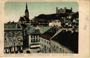 1904 Pozsony, Pressburg, Bratislava; látkép a városháza tornyából, vár, zsinagóga tornyai a távolban / Ansicht vom Rathausturm / general view from the town hall's tower, castle, towers of the synagogue in the distance (EK)