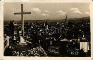 Kolozsvár, Cluj; Kilátás a fellegvárról / general view from the castle (gyűrődés / crease)