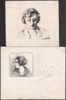 Halvax Gyula (1906-1984): 2 db rajz, egyiken Rippl felirattal (Rippl-Rónai arcképe?). Tus, papír, egyik jelzett és datált (1926), másikon lapszéli szakadással 19,5x23 és 27,5x22,5 cm.