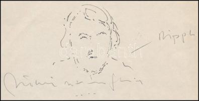 Halvax Gyula (1906-1984): 2 db rajz, egyiken Rippl felirattal (Rippl-Rónai arcképe?). Tus, papír, eg...