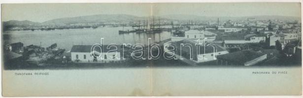 Piraeus, Peiraiás, Le Pirée; port, steamships. 2-tiled folding panoramacard (fl)