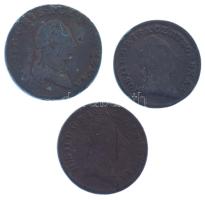 1781S 1/2kr Cu "II. József" + 1781B 1/2kr Cu "II. József" Körmöcbánya + 1790S 1kr Cu "II. József" T:F