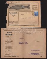 1938 Balatoni Halászati Rt. fejléces számla, levelezőlap és borítékok, 4 db, sérülésekkel