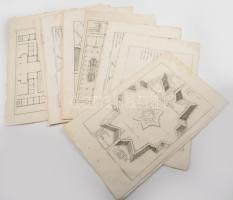 Martin Engelbrecht - Alexander Gläser, Augusta Vindel: Erődítmények, bástyák Vegyes építészeti metszetek. ca 1730 10 db Rézmetszet. / Architectural plans of different military buildings. Engravings 10 pcs 39x24 cm