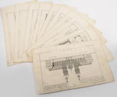 Martin Engelbrecht - Alexander Gläser, Augusta Vindel: kastélyok, épületek Vegyes építészeti metszetek. ca 1730 10 db Rézmetszet. / Architectural plans of different castles and buildings. Engravings 10 pcs 39x24 cm
