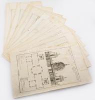 Martin Engelbrecht - Alexander Gläser, Augusta Vindel: kastélyok, épületek Vegyes építészeti metszetek. ca 1730 10 db Rézmetszet. / Architectural plans of different castles and buildings. Engravings 10 pcs 39x24 cm