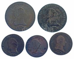 1812B-E-S 1kr Cu "I. Ferenc" (3xklf) + 1812S-B 3kr Cu "I. Ferenc" (2xklf) T:VF-VG patina, karc, ph.