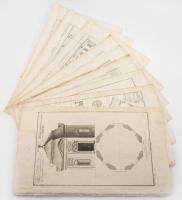 Martin Engelbrecht - Alexander Gläser, Augusta Vindel: kastélyok, épületek Vegyes építészeti metszetek. ca 1730 10 db Rézmetszet. / Architectural plans of different castles and buildings. Engravings 10 pcs 39x24 cm