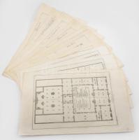 Martin Engelbrecht - Alexander Gläser, Augusta Vindel: kastélyok, épületek Vegyes építészeti metszetek. ca 1730 10 db Rézmetszet. / Architectural plans of different castles and buildings. Engravings 10 pcs 39x24 cm
