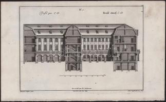 Martin Engelbrecht - Alexander Gläser, Augusta Vindel: kastélyok, épületek Vegyes építészeti metszetek. ca 1730 10 db Rézmetszet. / Architectural plans of different castles and buildings. Engravings 10 pcs 39x24 cm