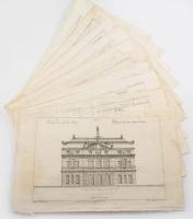 Martin Engelbrecht - Alexander Gläser, Augusta Vindel: kastélyok, épületek Vegyes építészeti metszetek. ca 1730 12 db Rézmetszet. 2 sérült / Architectural plans of different castles and buildings. Engravings 12 pcs 39x24 cm and bigger 2 damaged