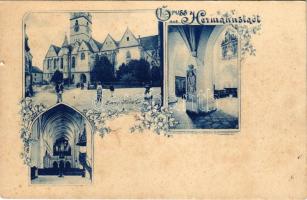 Nagyszeben, Hermannstadt, Sibiu; Evang. Kirche. Verlag H. von Palocsay / evangélikus templom, belső / Lutheran church, interior. Art Nouveau, floral (kis szakadás / small tear)