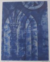 Katona István (-): Gótika, 1978. Monotípia, papír, jelzett, üvegezett fakeretben, 49x33 cm
