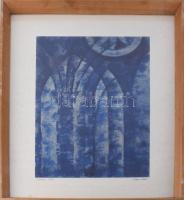 Katona István (-): Gótika, 1978. Monotípia, papír, jelzett, üvegezett fakeretben, 49x33 cm