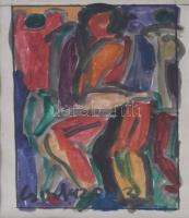 Csepeli Németh Miklós (1934-2012): Színes társaság, 1992. Akvarell, papír, jelzett, üvegezett fakeretben, 11×8 cm