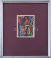 Csepeli Németh Miklós (1934-2012): Színes társaság, 1992. Akvarell, papír, jelzett, üvegezett fakere...