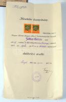 cca 1915-1925 Gábos Zoltán orvos, tisztifőorvos iratai: gimnáziumi és érettségi bizonyítványa, a M. ...