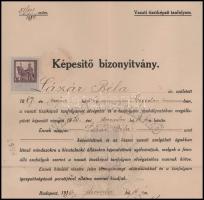 1920 Bp., vasúti tisztképző tanfolyam képesítő bizonyítványa Méhely Pál (1848-?) MÁV felügyelő, taná...