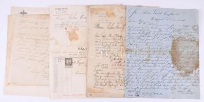 Egy doboznyi vegyes okmány, nyomtatvány, benne reklámok, biztosítási okmányok, államkötvények, stb