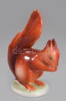 Hollóházi 3 darab tárgy, bonbonier, váza, mókus figura, jelzett, hibátlan, m: 17 cm alatt