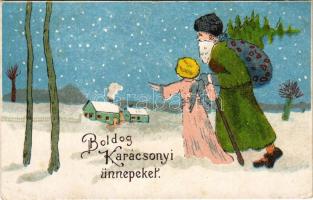 Boldog karácsonyi ünnepeket! Mikulás üdvözlőkártya / Christmas greeting mini card with Saint Nicholas (10,3 cm x 6,6 cm) (non PC) (EK)