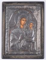 Mária a kisdeddel - modern ikon ezüst (Ag) okláddal, jelzett, 24x18 cm