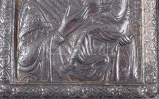 Mária a kisdeddel - modern ikon ezüst (Ag) okláddal, jelzett, 24x18 cm