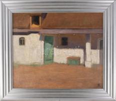 Váli D jelzéssel: Napos udvar. Olaj, vászon, dekoratív, fakeretben, 50×60 cm