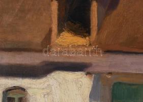 Váli D jelzéssel: Napos udvar. Olaj, vászon, dekoratív, fakeretben, 50×60 cm