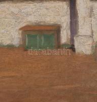 Váli D jelzéssel: Napos udvar. Olaj, vászon, dekoratív, fakeretben, 50×60 cm