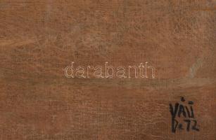 Váli D jelzéssel: Napos udvar. Olaj, vászon, dekoratív, fakeretben, 50×60 cm