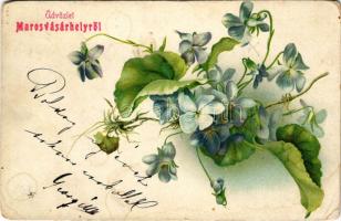 Marosvásárhely, Targu Mures; litho virágos üdvözlőlap / Floral litho greeting card (kopott sarkak / worn corners)