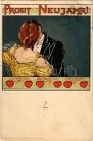 1898 (Vorläufer) Prosit Neujahr! / Szecessziós újévi üdvözlő művészlap / Art Nouveau New Year greeting art. Kunstverlag Winkler &amp; Voigt litho s: A. Mailick (Rb)