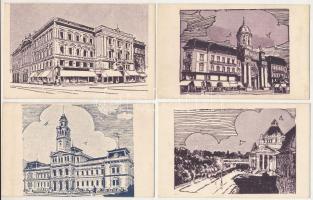 Arad - 6 db RÉGI város képeslap, grafikai sorozat / 6 pre-1945 town-view art postcards